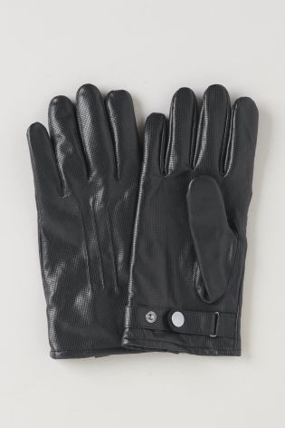 Black Leather Textured Gloves